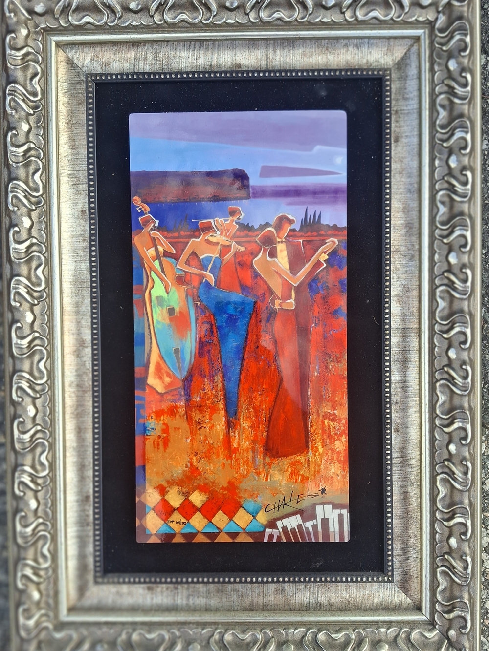 Framed Abstract Musicians Home Art Print in Vibrant Red and Blue